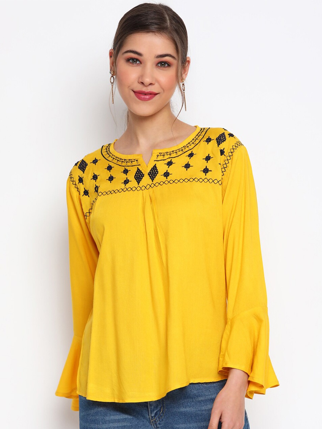 

Mayra Geometric Embroidered Top, Yellow