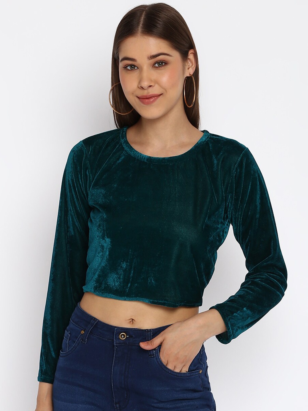 

Mayra Velvet Crop Regular Top, Green