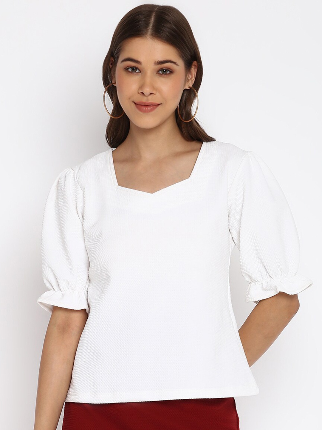 

Mayra Sweetheart Neck Puff Sleeves Velvet Top, White