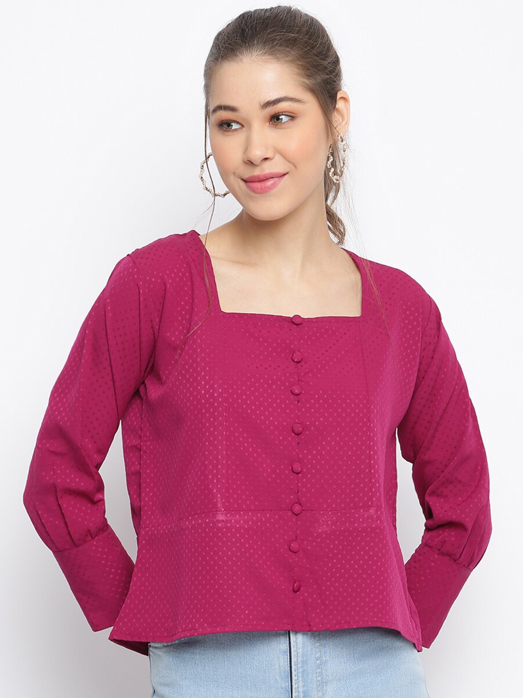 

Mayra Cuffed Sleeve Crepe Top, Fuchsia