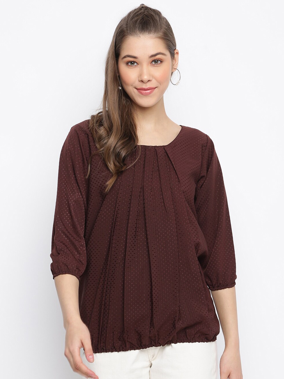 

Mayra Self Design Crepe Blouson Top, Brown