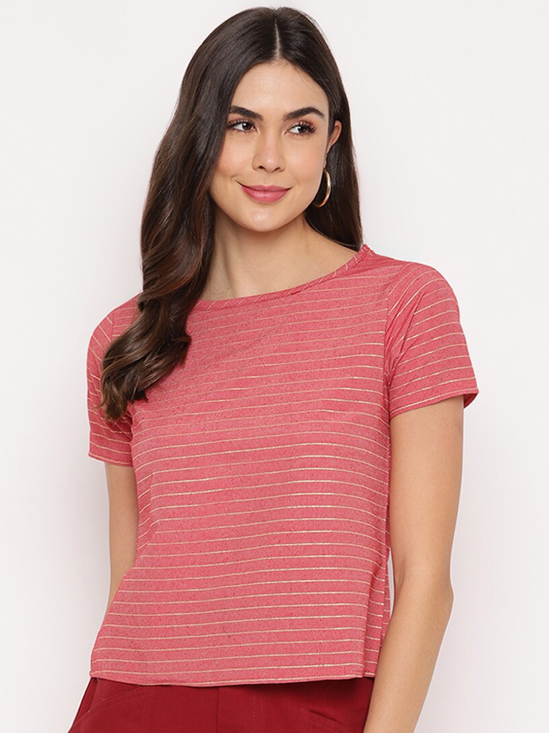 

Mayra Striped Crop Regular Top, Pink