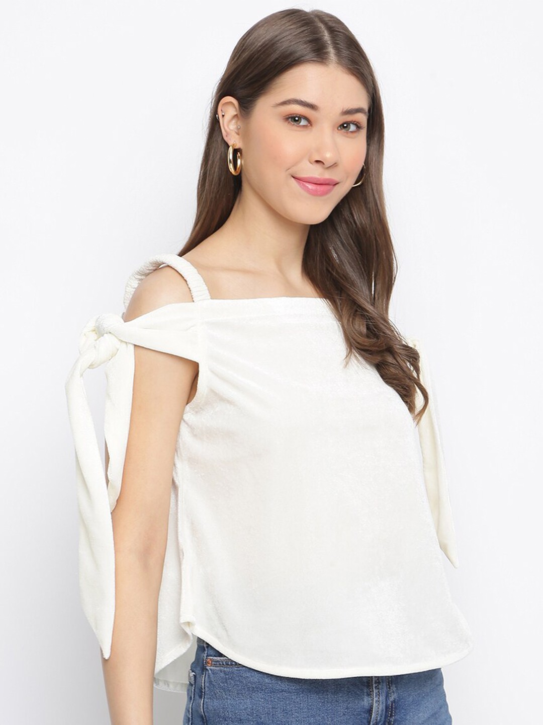 

Mayra Bardot Velvet Top, White