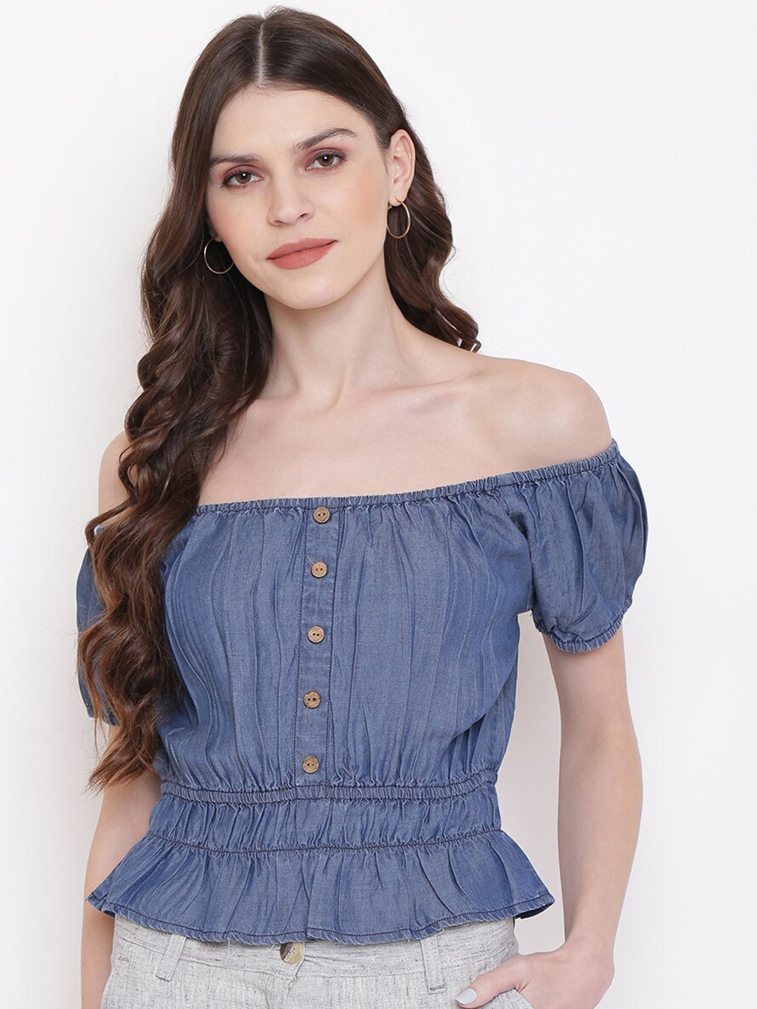 

Mayra Off-Shoulder Bardot Top, Blue