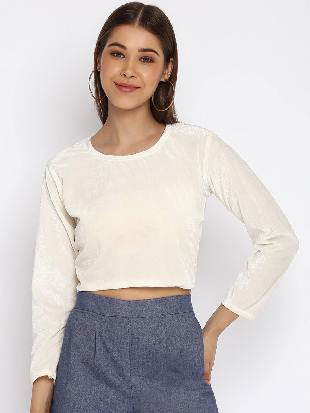 

Mayra Velvet Styled Back Crop Top, White