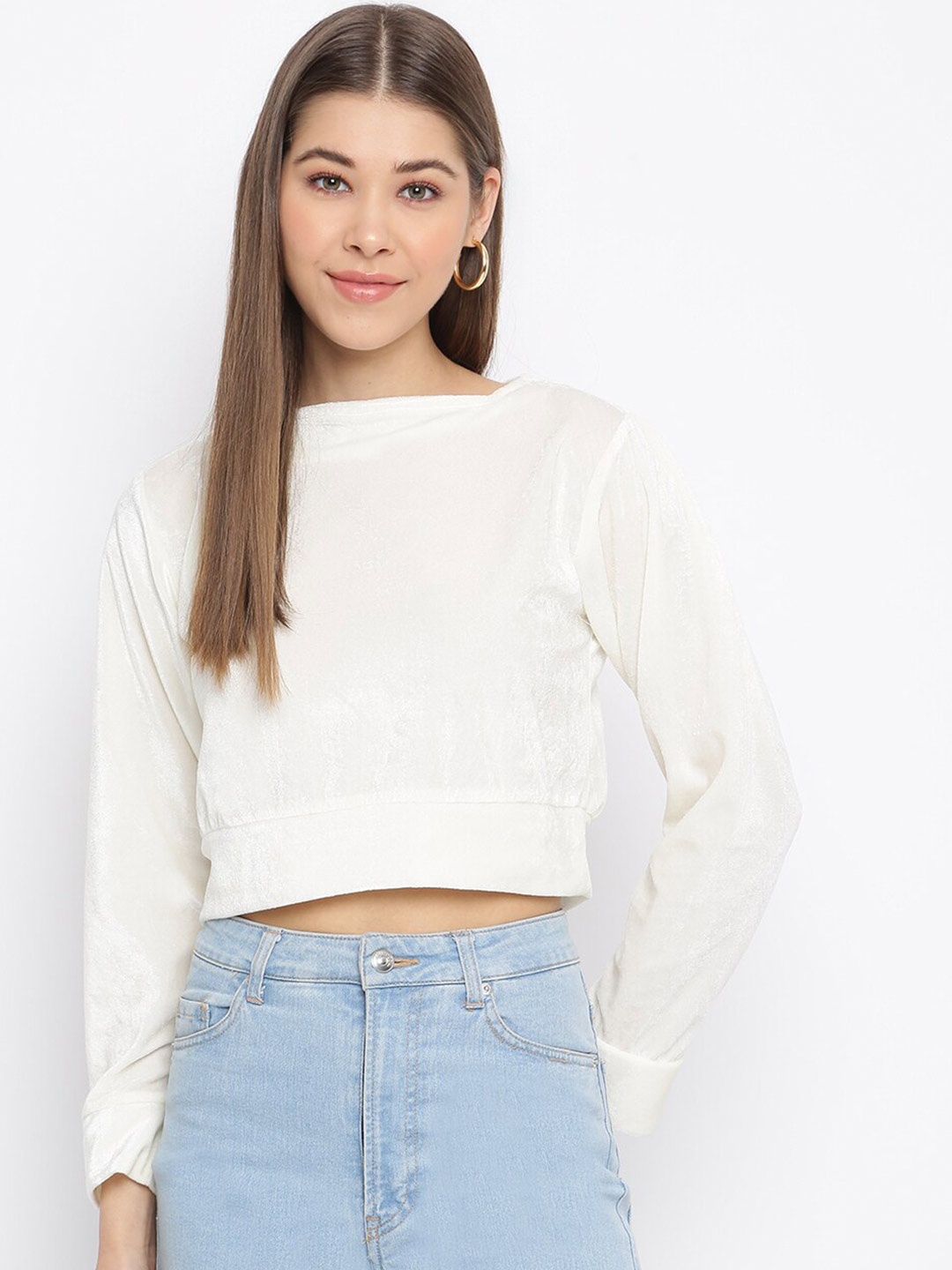

Mayra Square Neck Velvet Crop Top, White