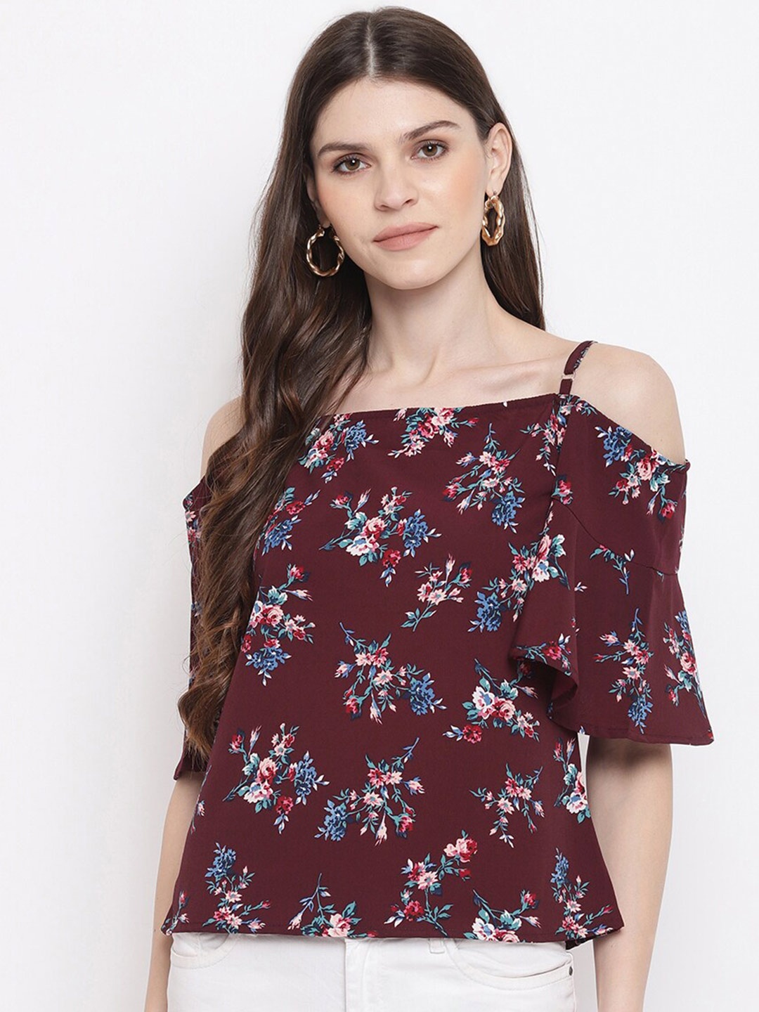 

Mayra Floral Print Shoulder Straps Top, Maroon