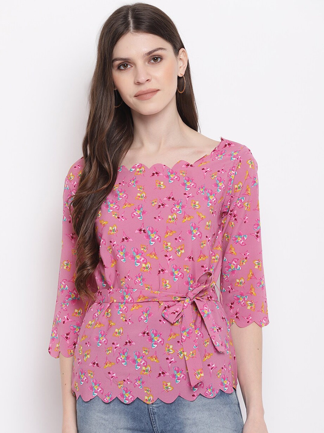 

Mayra Floral Print Scallop Edge Top, Pink