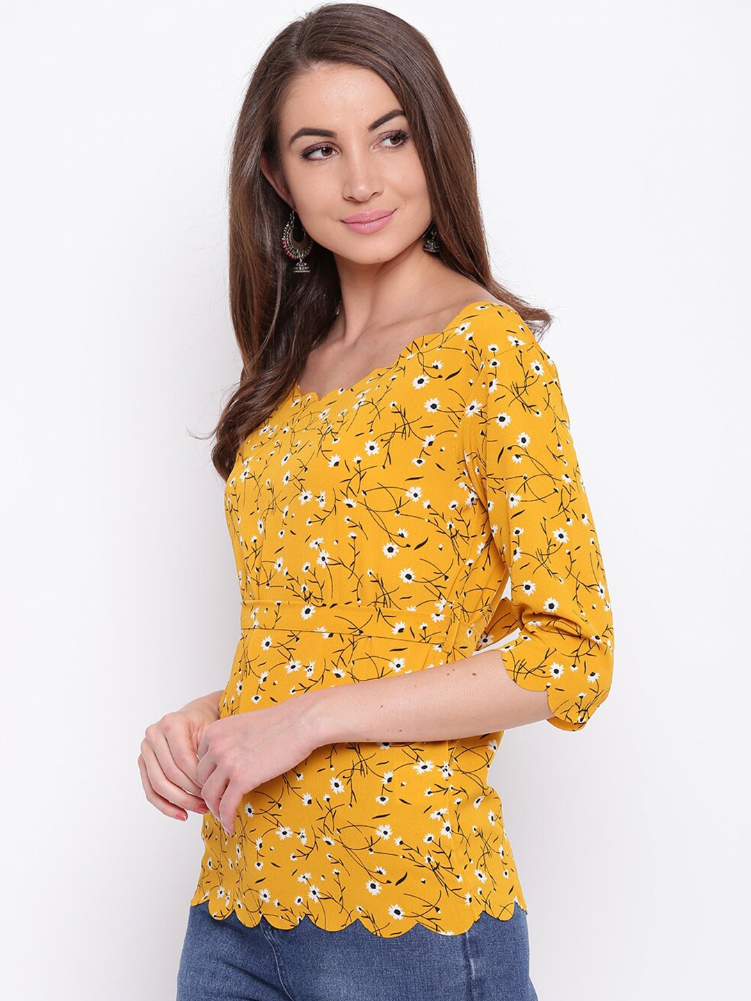 

Mayra Floral Printed Boat Neck Top, Yellow