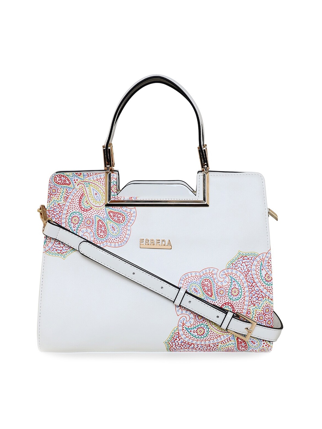 ESBEDA Ethnic Printed Structured Handheld Bag, White