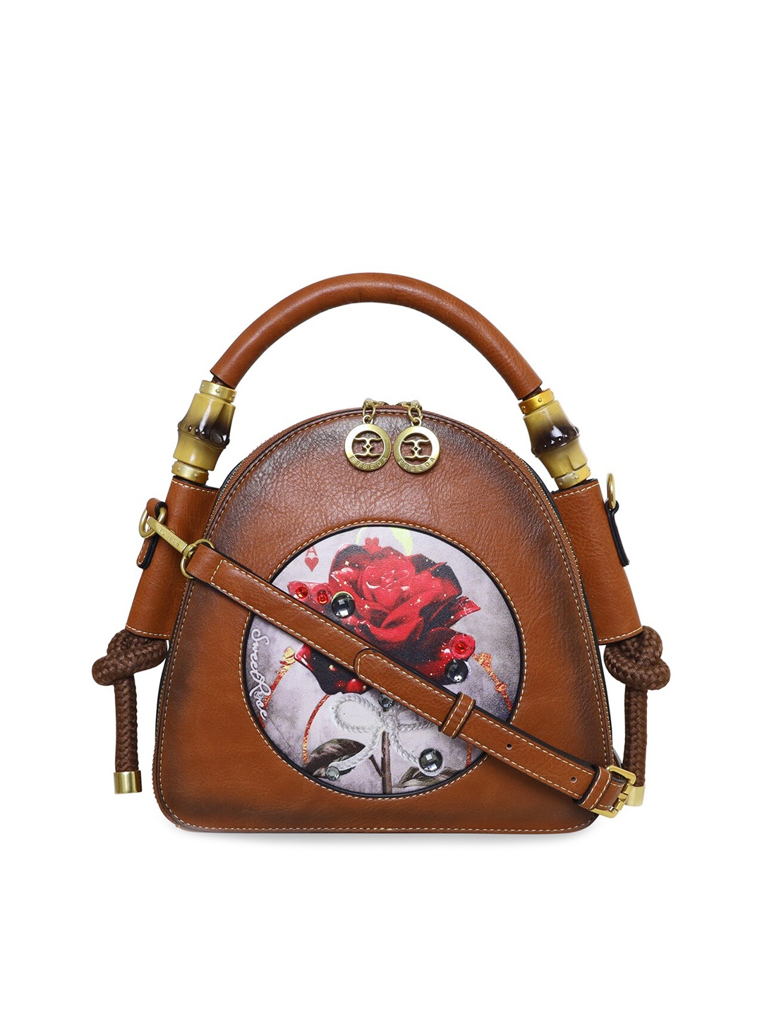 

ESBEDA PU Structured Sling Bag with Applique, Tan