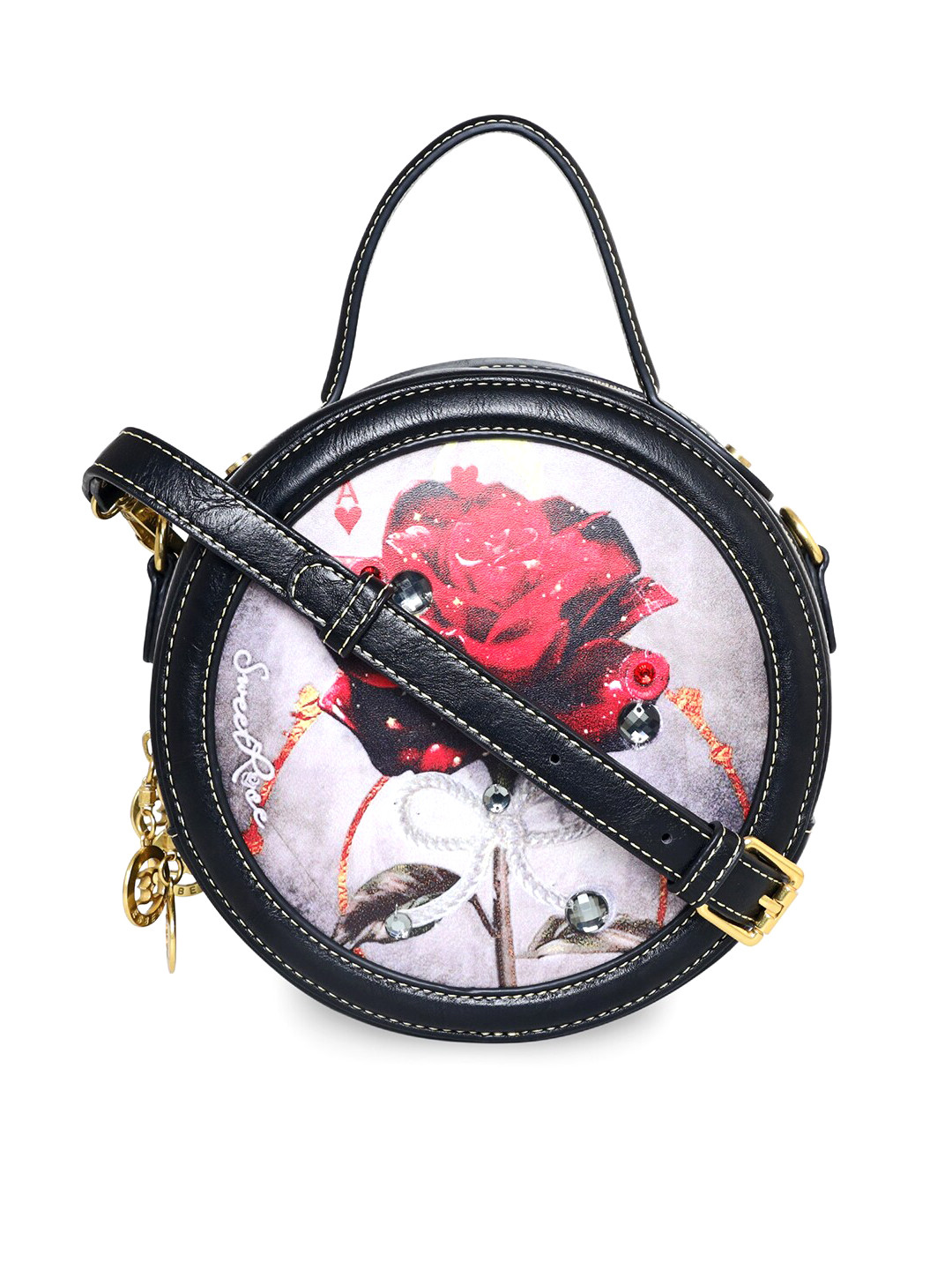 

ESBEDA Floral Printed PU Half Moon Sling Bag, Black
