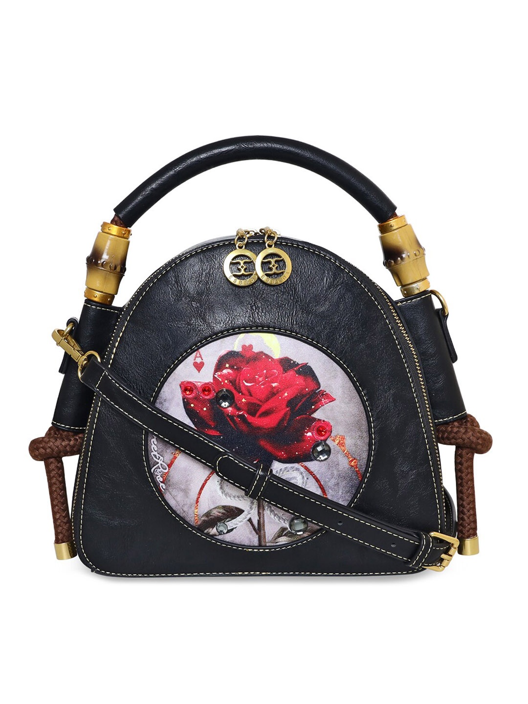 

ESBEDA PU Rose Printed Pattern Structured Handheld Bag, Black