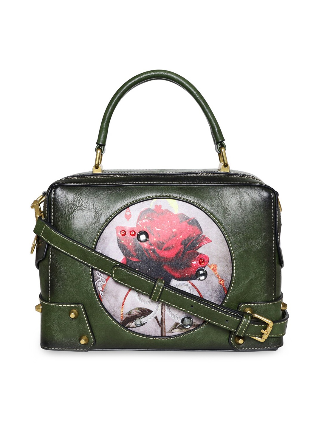 

ESBEDA Floral Printed Structured Satchel Bag, Green