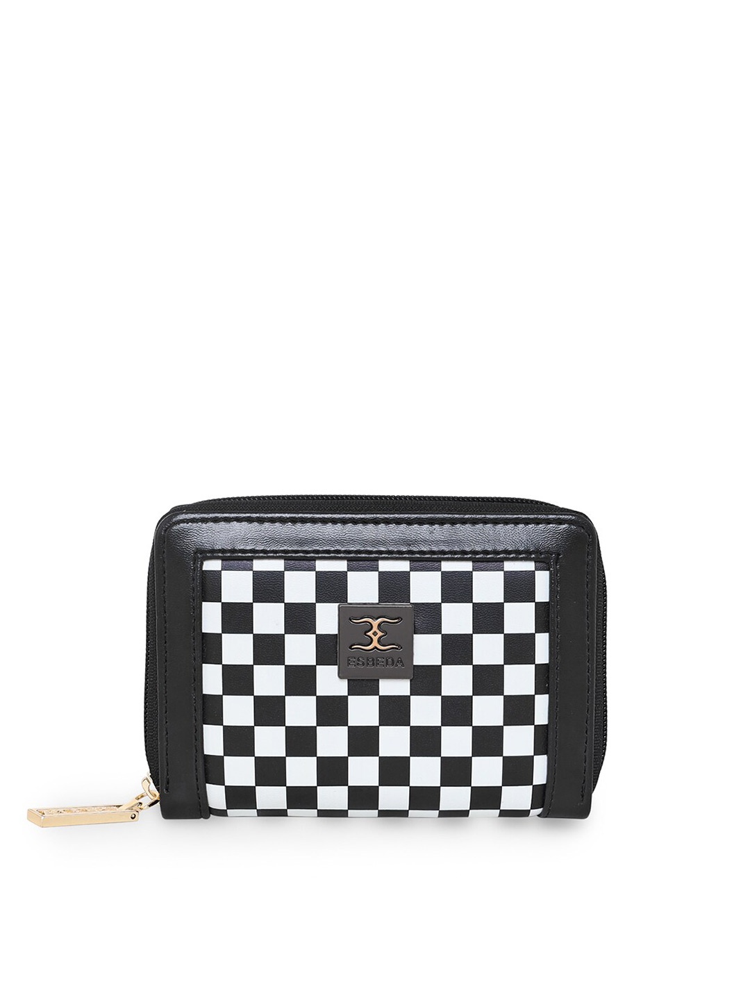 

ESBEDA Women Checked Zip Around Wallet, Black