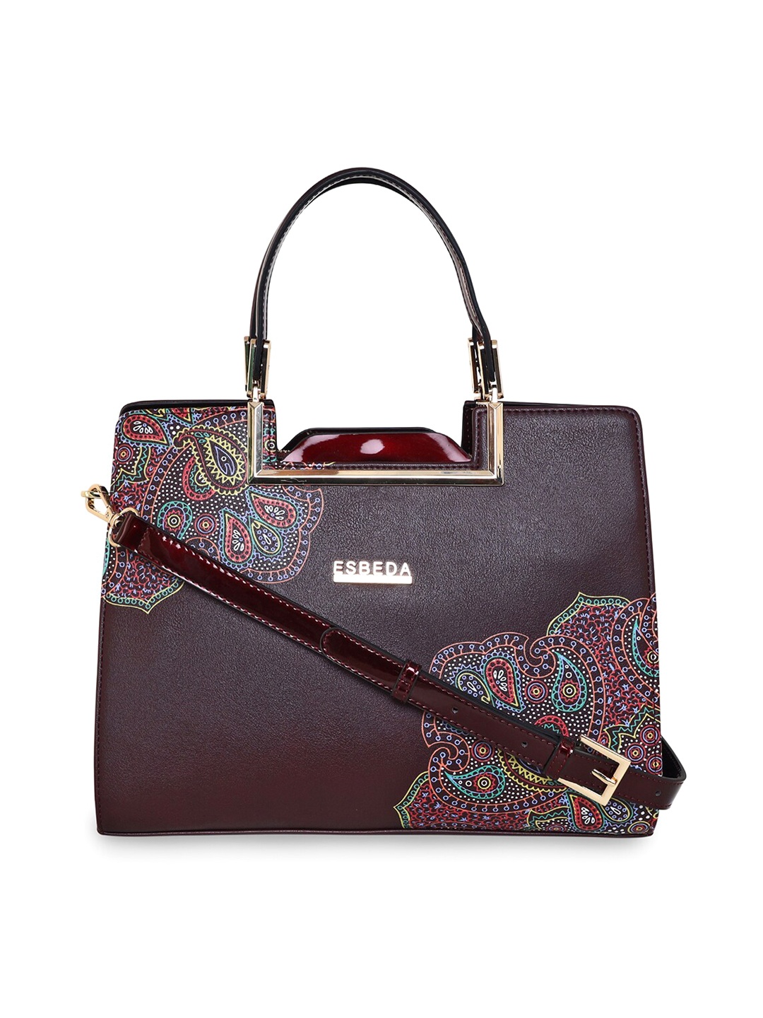 

ESBEDA Embellished PU Oversized Structured Hobo Bag, Brown