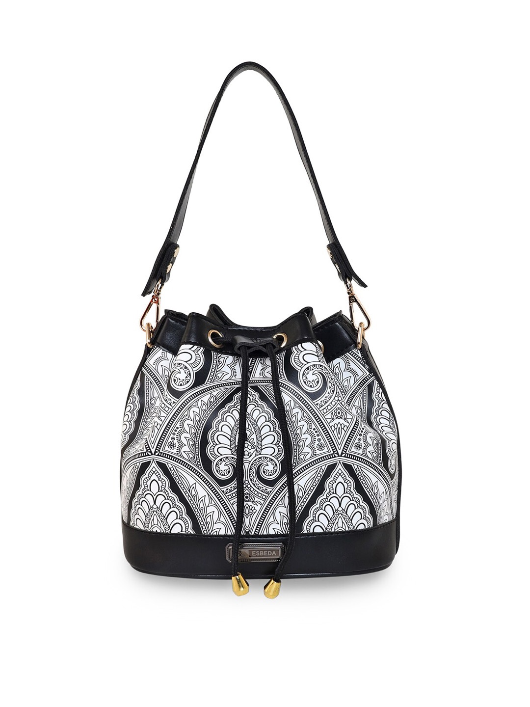 

ESBEDA Ethnic Motifs Printed Bucket Handheld Bag, Black