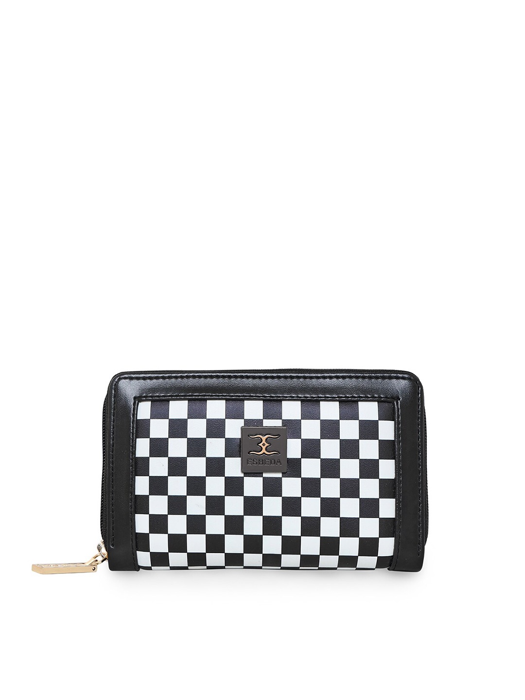 

ESBEDA Women Checked Zip Around Wallet, Black