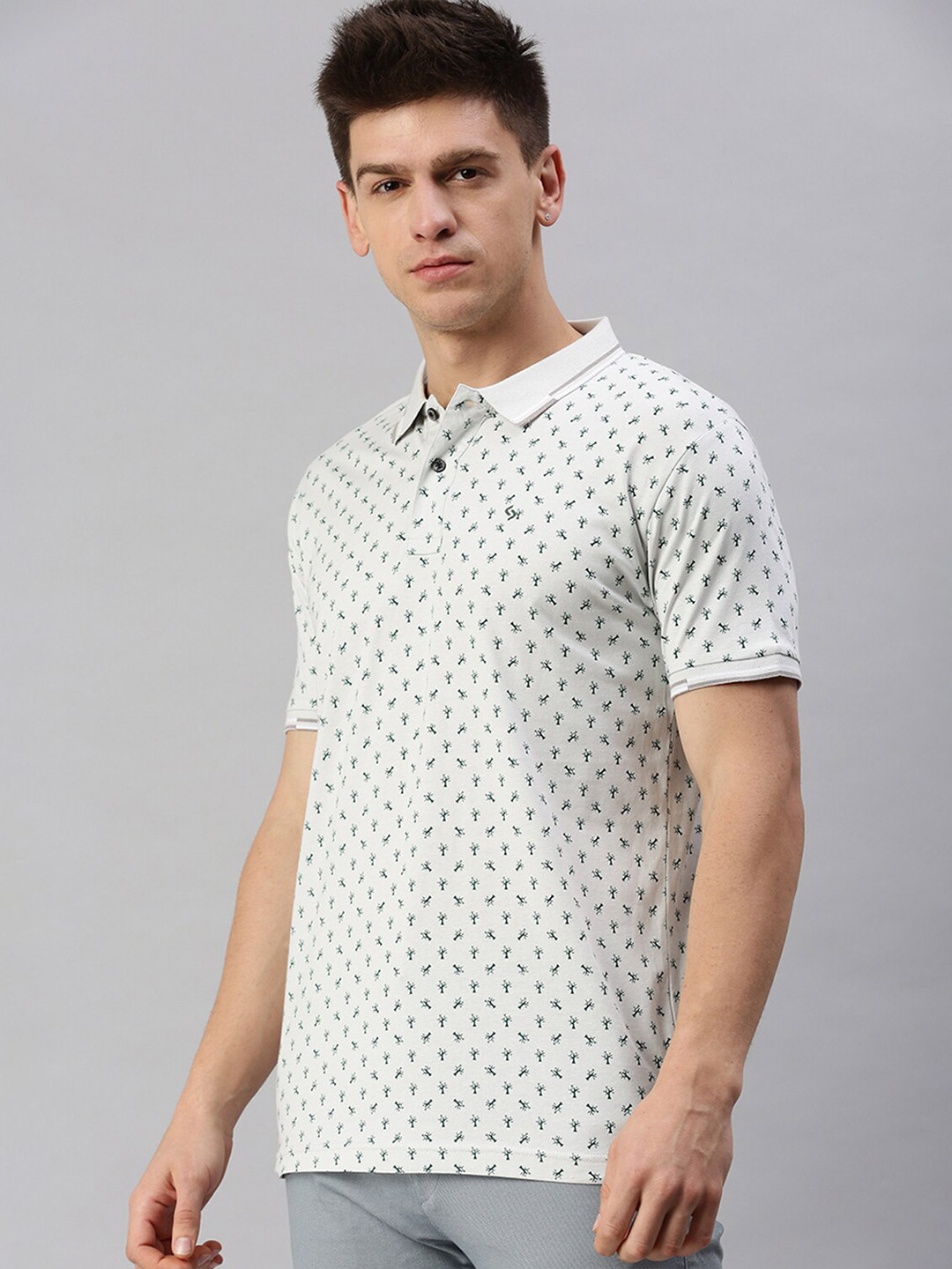 

Classic Polo Conversational Printed Polo Collar Cotton T-shirt, White