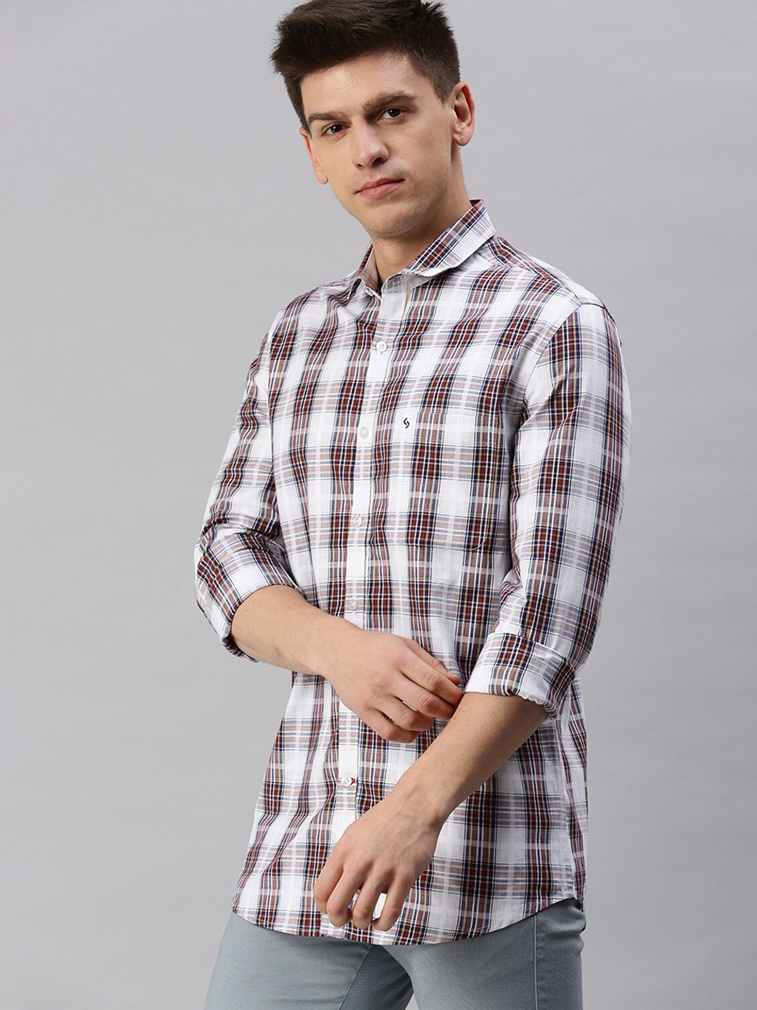 

Classic Polo Classic Slim Fit Tartan Checked Casual Cotton Shirt, Off white
