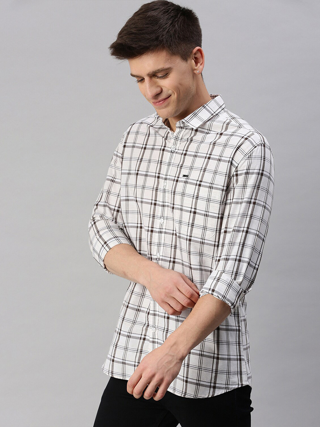 

Classic Polo Classic Slim Fit Tartan Checked Casual Cotton Shirt, Grey