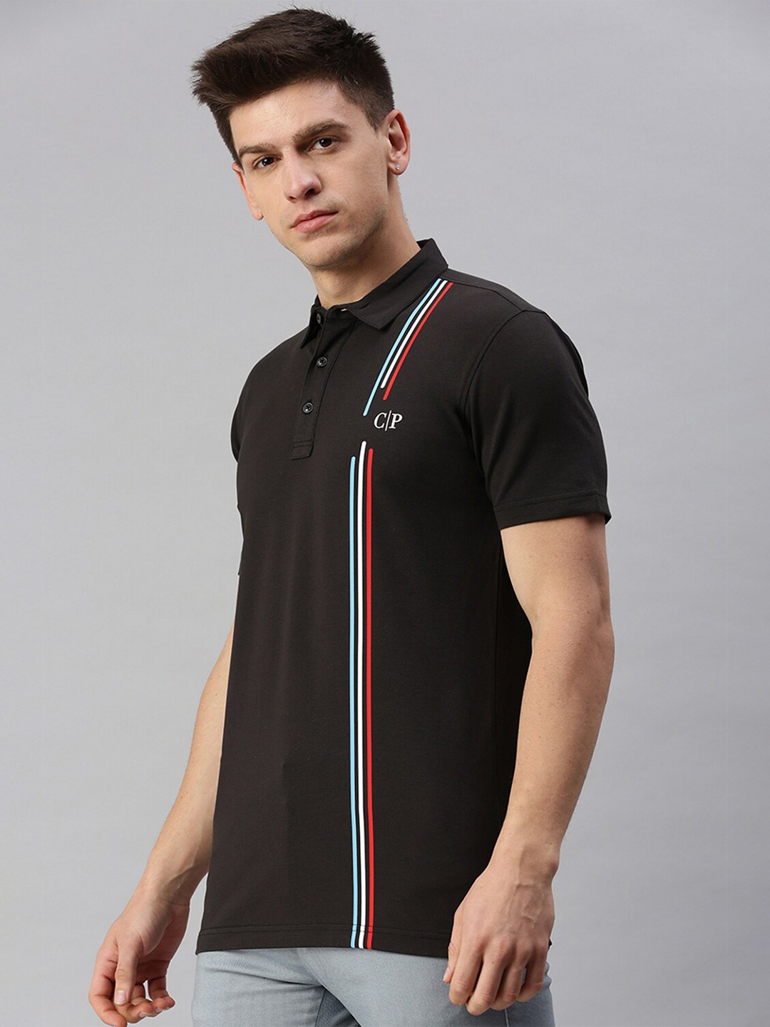 

Classic Polo Striped Polo Collar Cotton T-shirt, Black