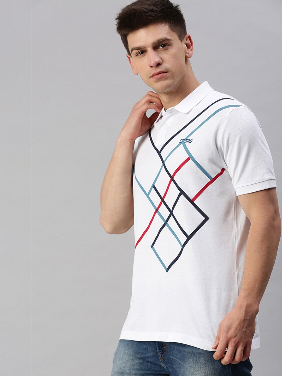 

CP BRO Geometric Printed Slim Fit Cotton T-shirt, White