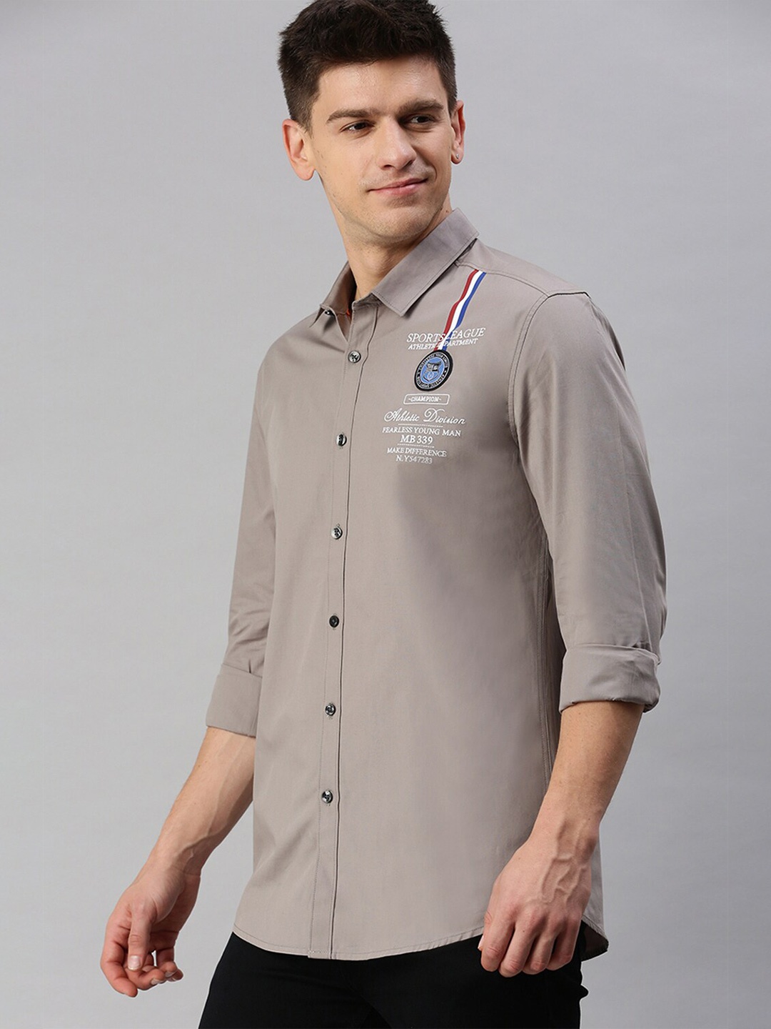 

CP BRO Men Classic Slim Fit Printed Casual Cotton Shirt, Beige