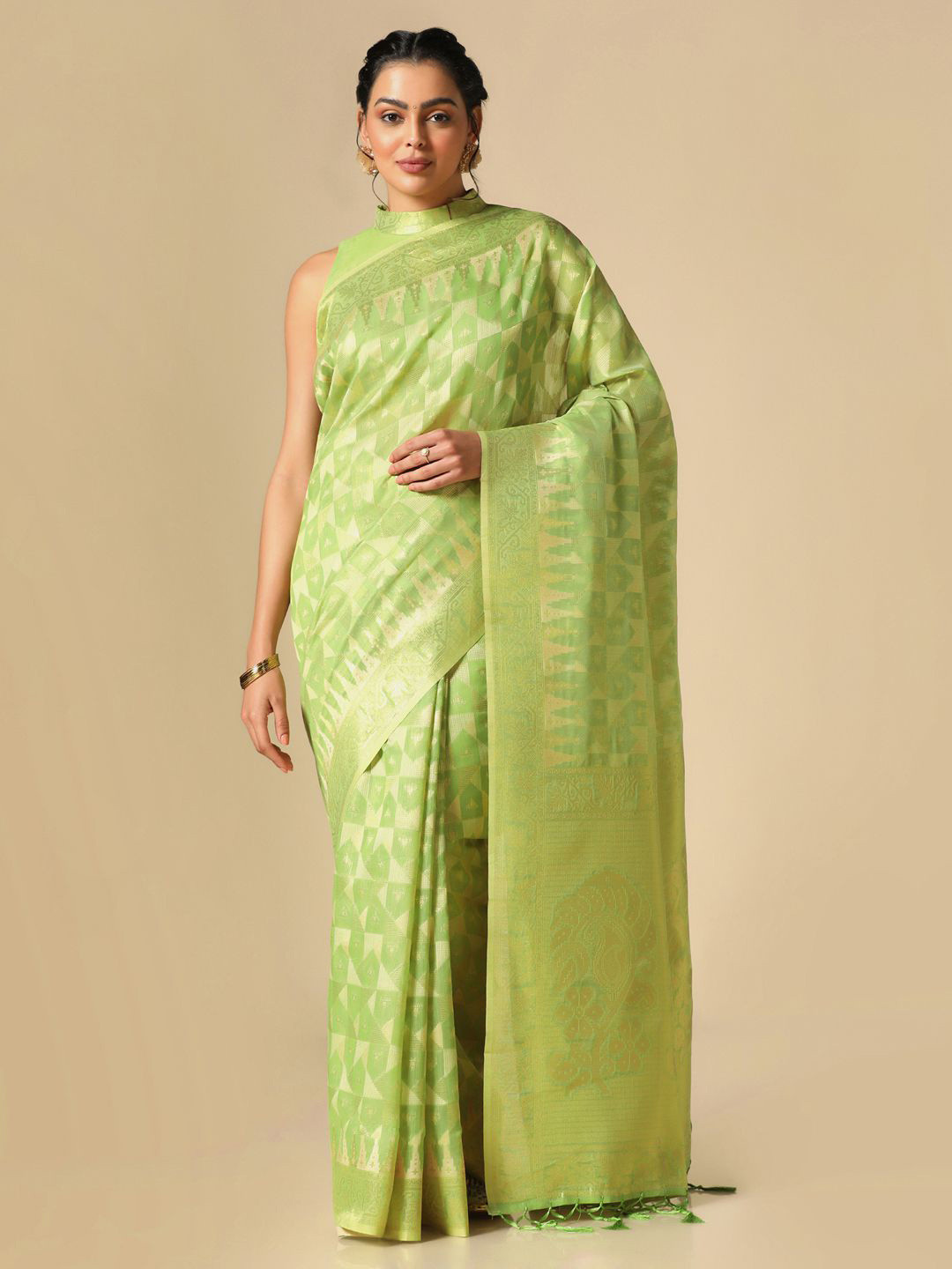 

Mitera Woven Design Zari Banarasi Saree, Green