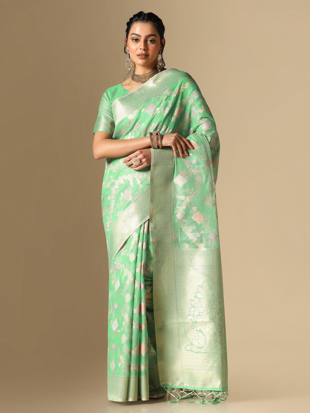 

Mitera Floral Woven Design Zari Banarasi Saree, Turquoise blue