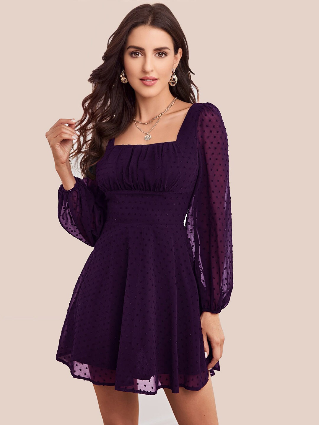 

SHEETAL Associates Self Design Square Neck Georgette Dress, Purple