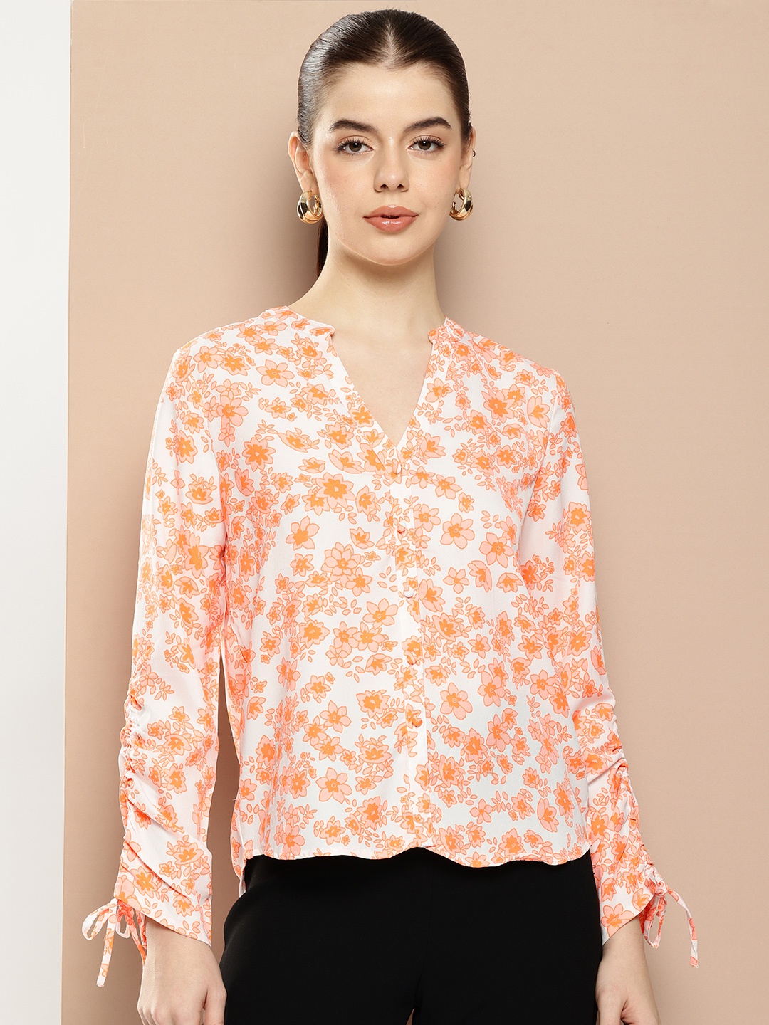 

her by invictus Floral Print Shirt Style Top, Orange