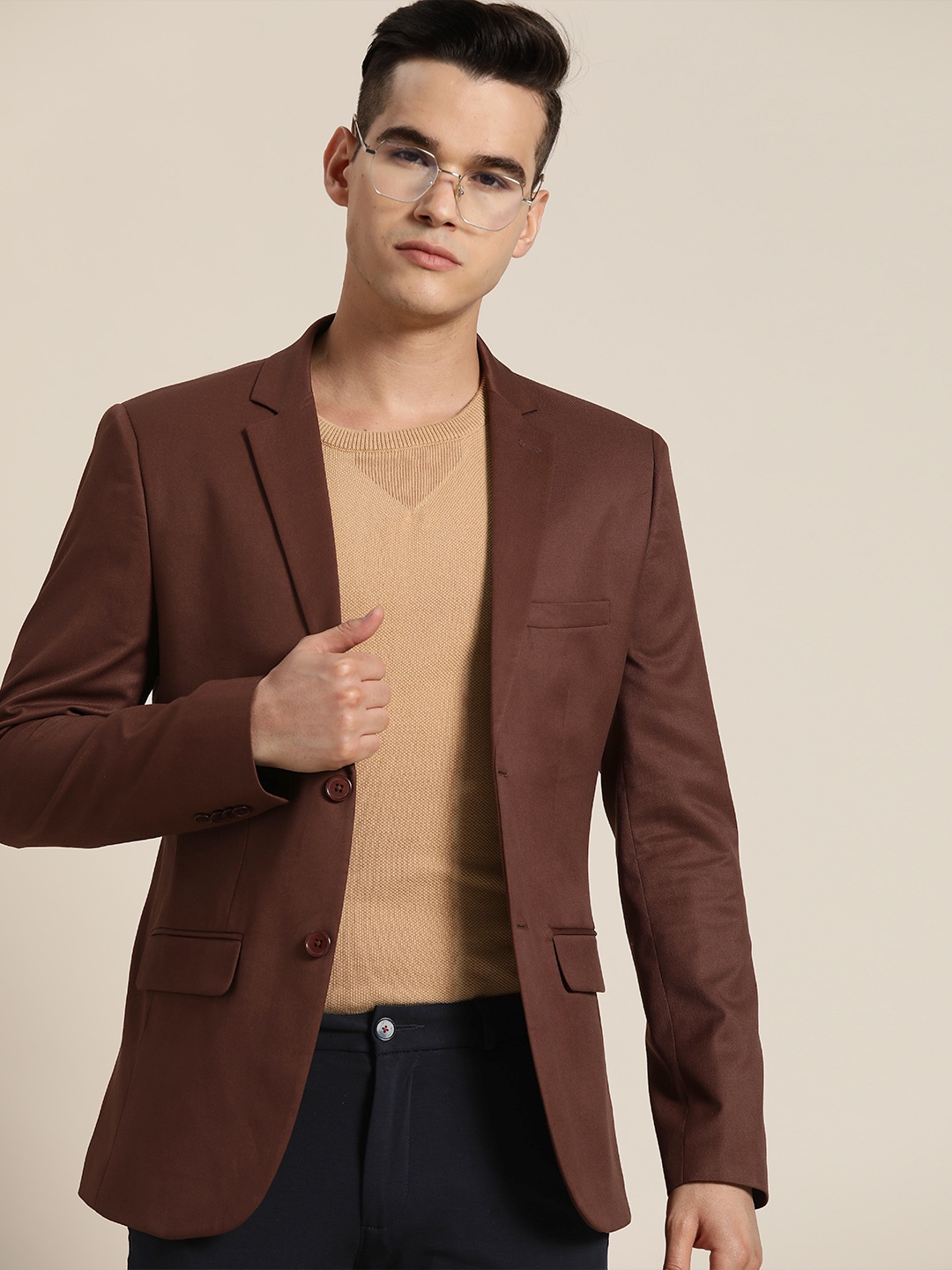 

INVICTUS Slim Fit Single-Breasted Blazer, Brown