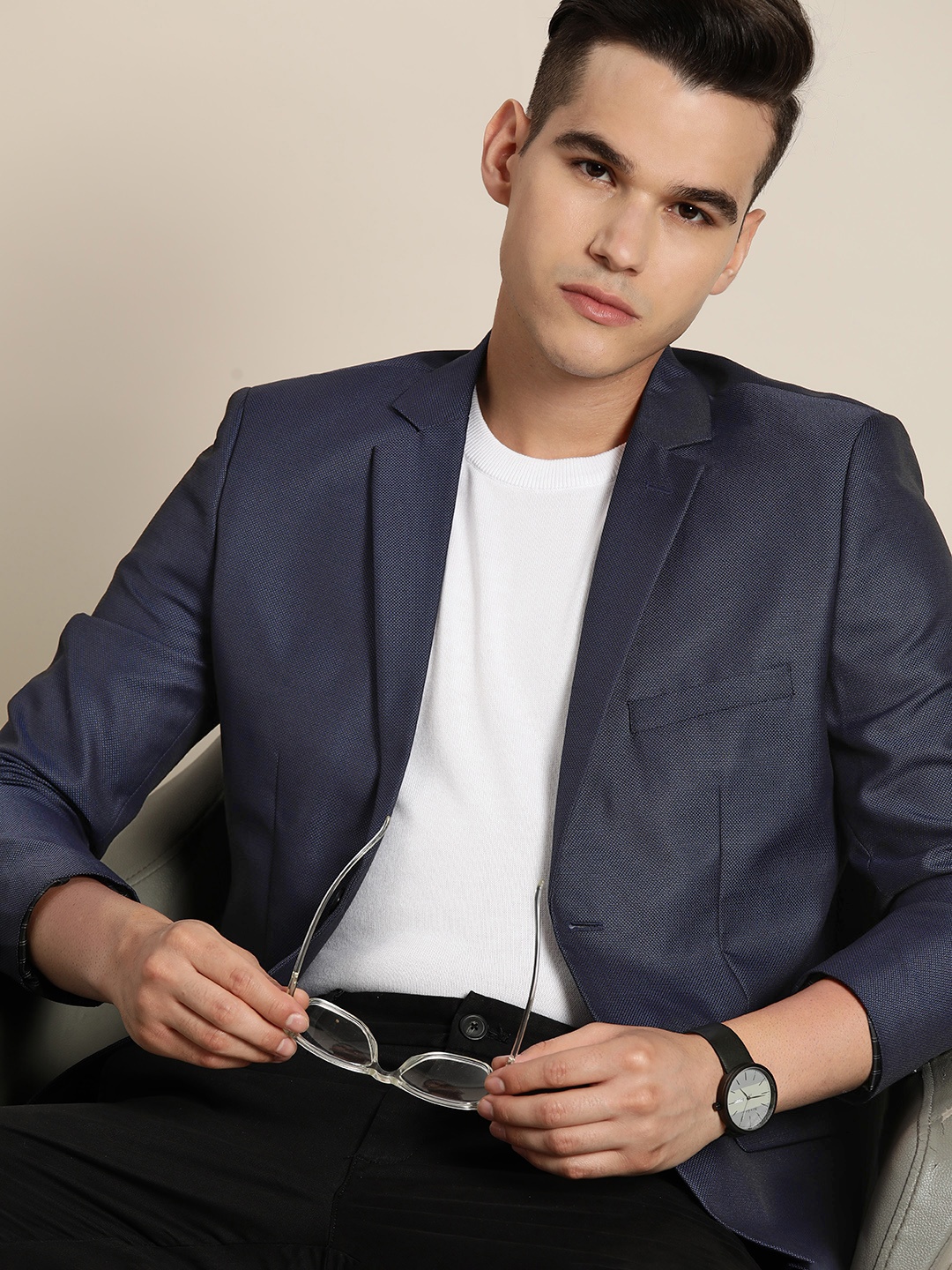 

INVICTUS Slim Fit Single-Breasted Blazer, Navy blue