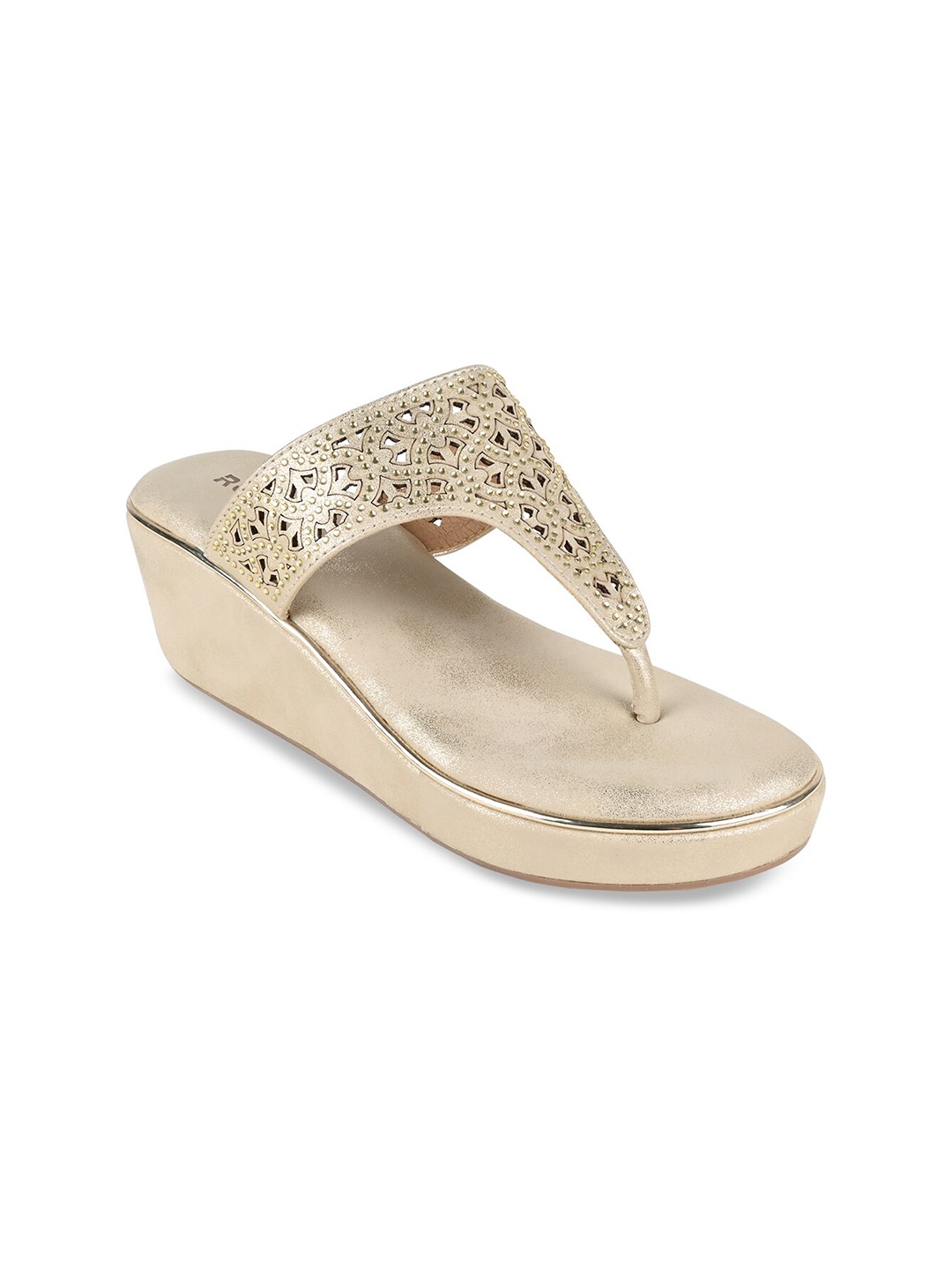 

Rocia Embellished Open Toe Wedges With Laser Cuts, Gold