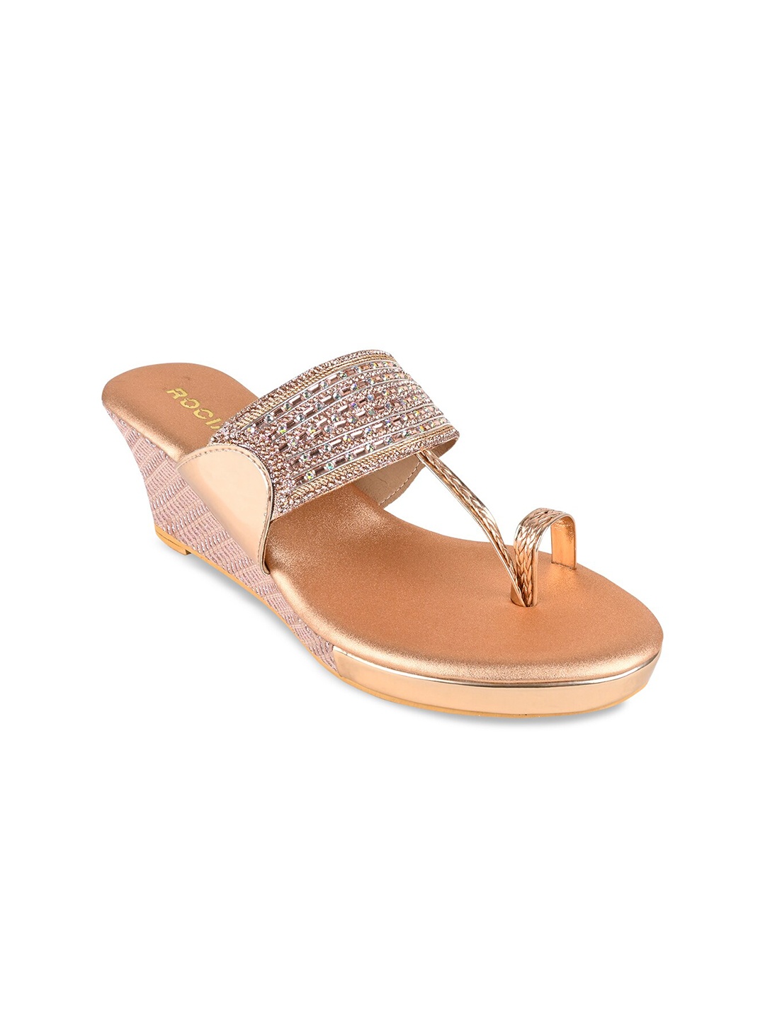 

Rocia Embellished Ethnic Wedge Heels, Rose gold