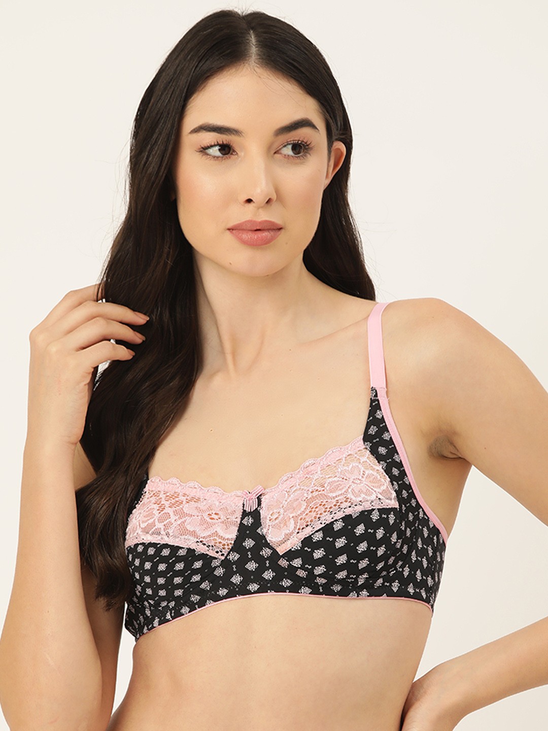 

ETC Non-Padded Printed Lace T-Shirt Bra, Black