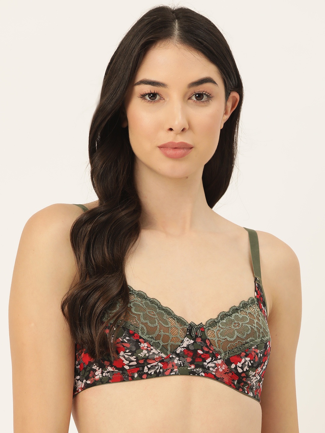 

ETC Non-Padded Floral Printed Lace T-Shirt Bra, Grey
