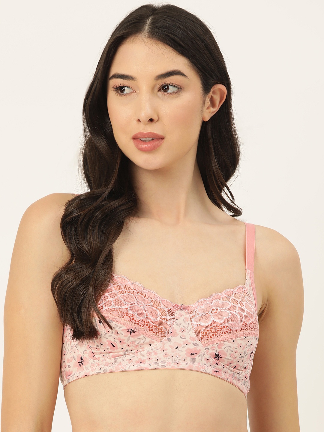 

ETC Non-Padded Floral Printed Lace T-Shirt Bra, Pink