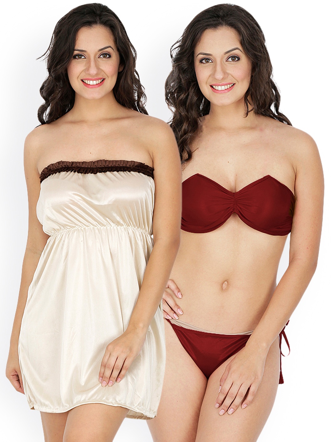 

Klamotten Cream-Coloured & Maroon Nightdress Set 221M-N63CRM