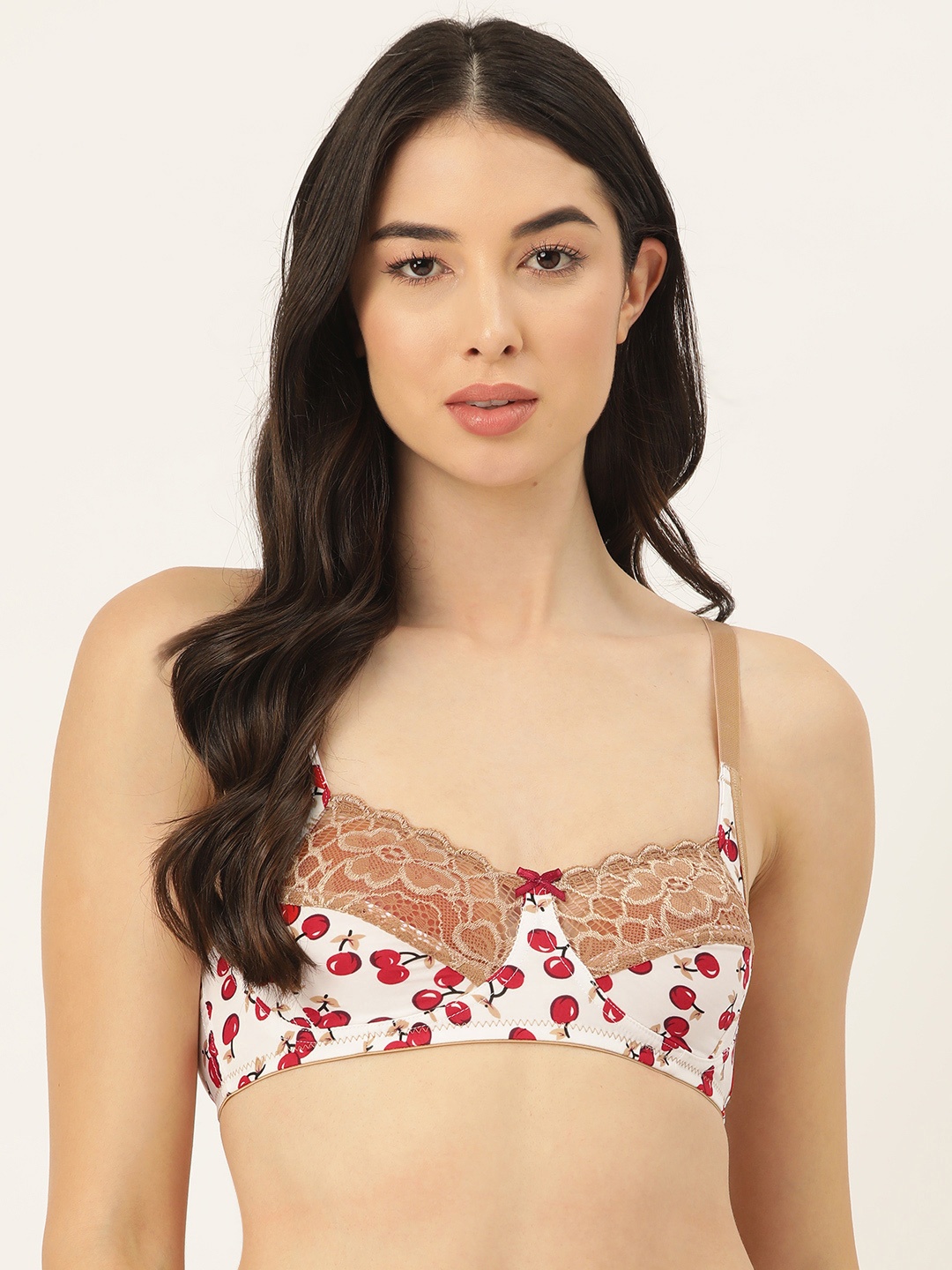 

ETC Non-Padded Floral Printed Lace T-Shirt Bra, White