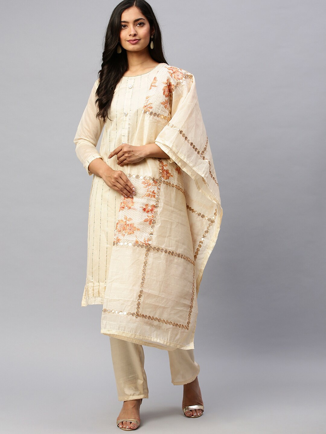 

Rajnandini Embellished Unstitched Dress Material, Off white