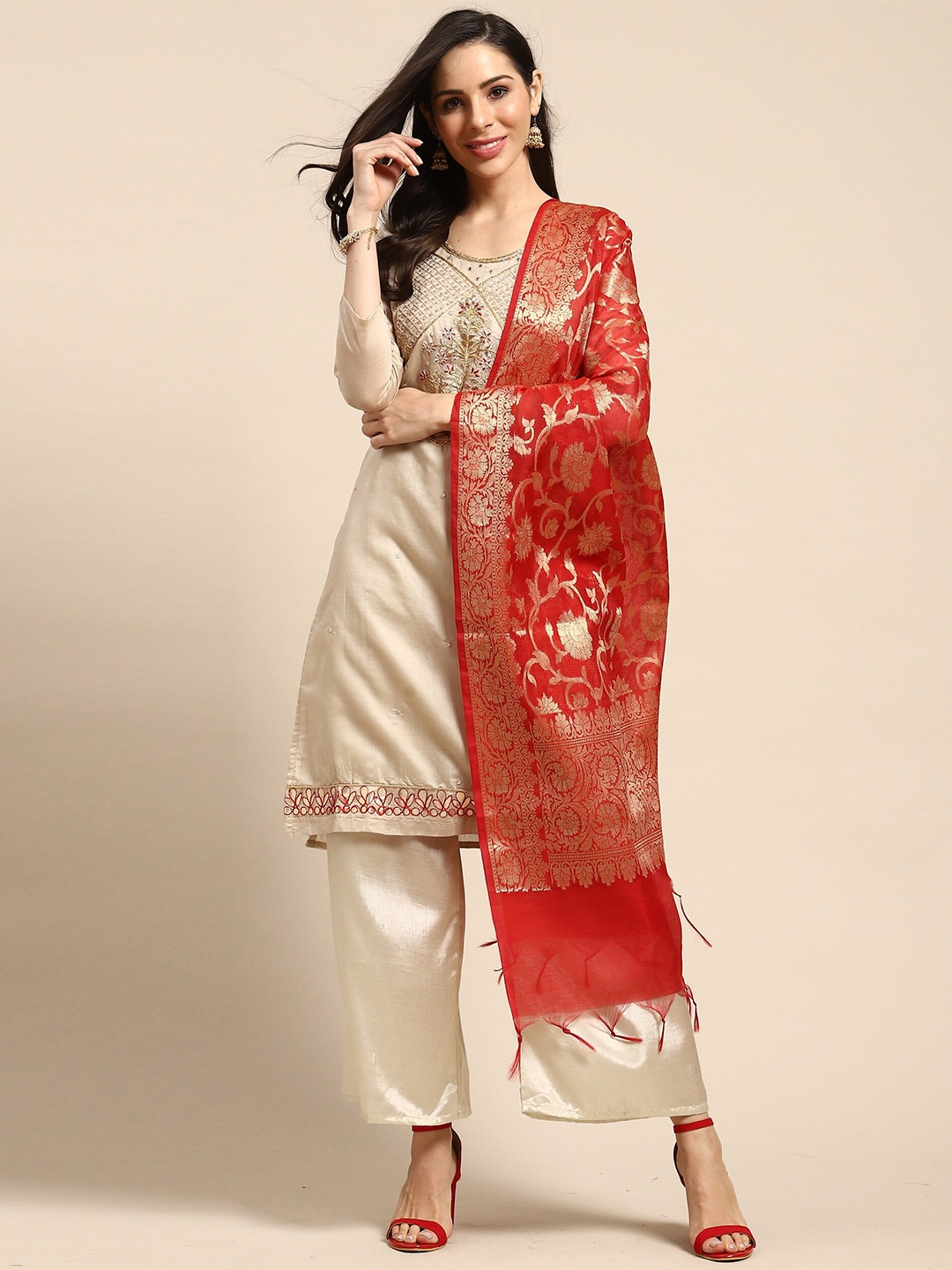 

Rajnandini Embroidered Unstitched Dress Material, Beige