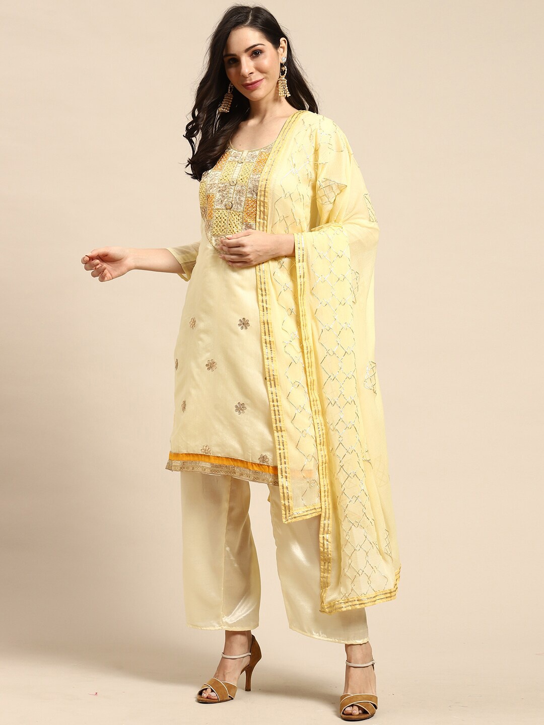 

Rajnandini Embroidered Beads & Stones Unstitched Dress Material, Yellow