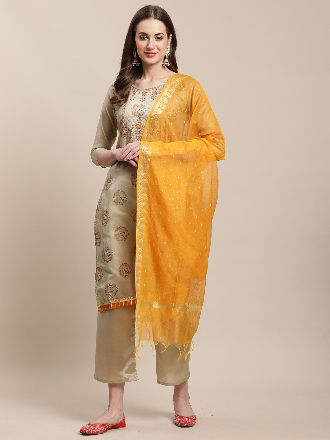 

Rajnandini Embroidered Unstitched Dress Material, Beige