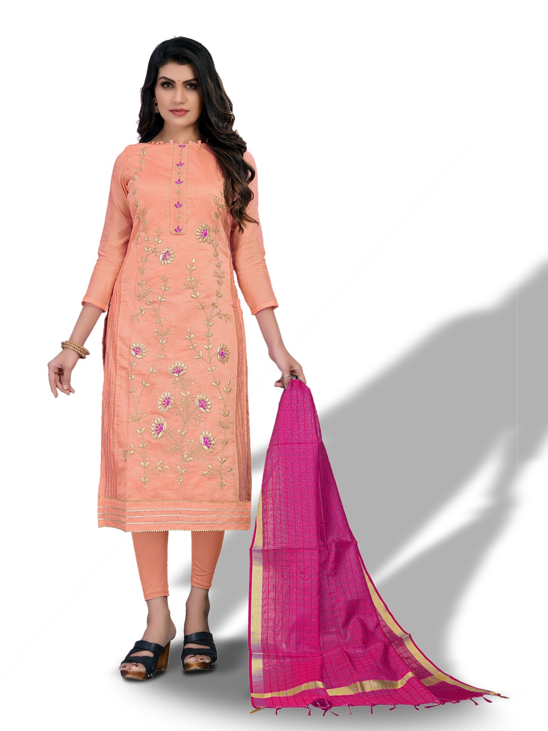 

Rajnandini Embroidered Unstitched Dress Material, Peach