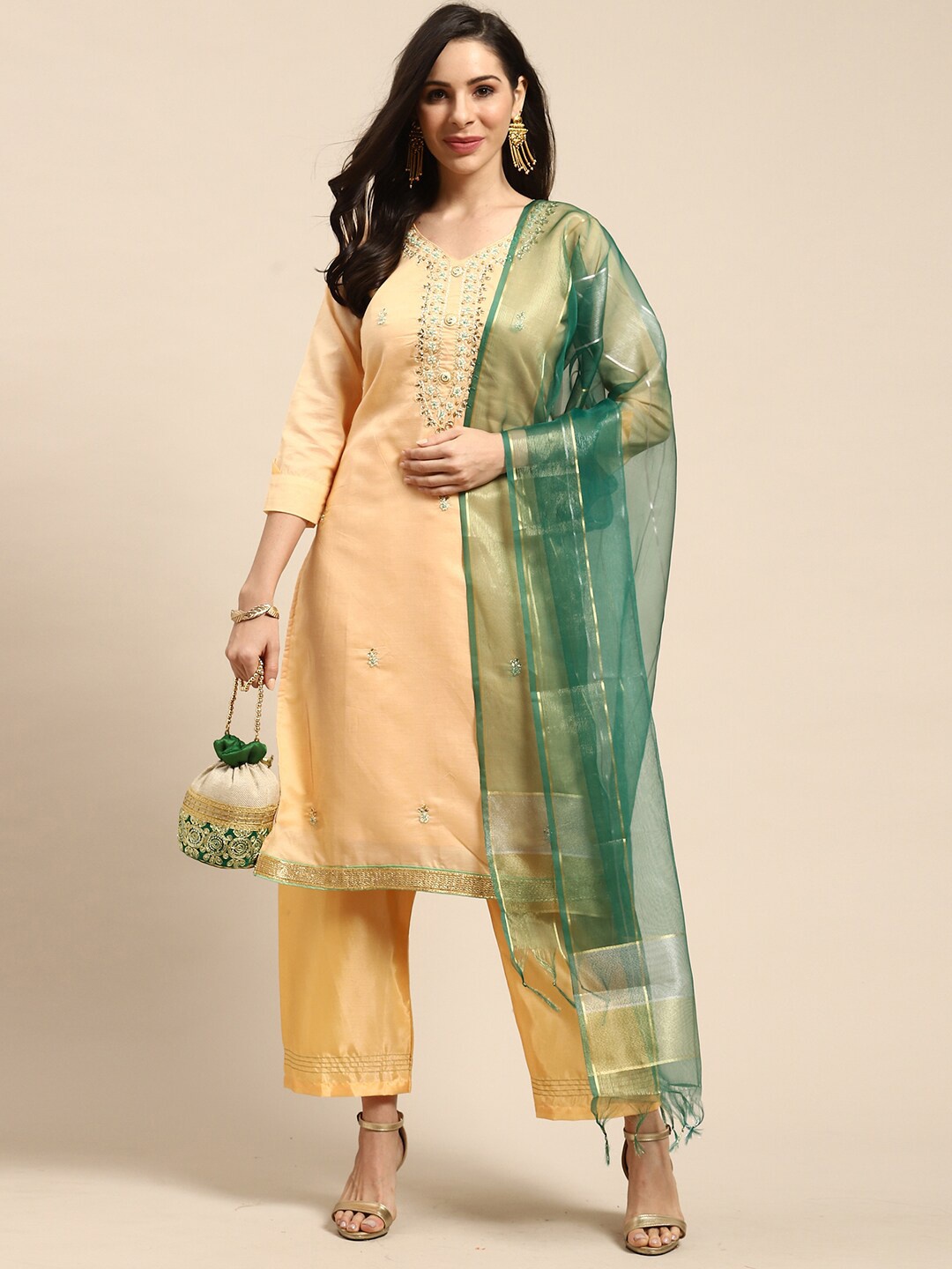 

Rajnandini Embellished Beads & Stones Unstitched Dress Material, Yellow