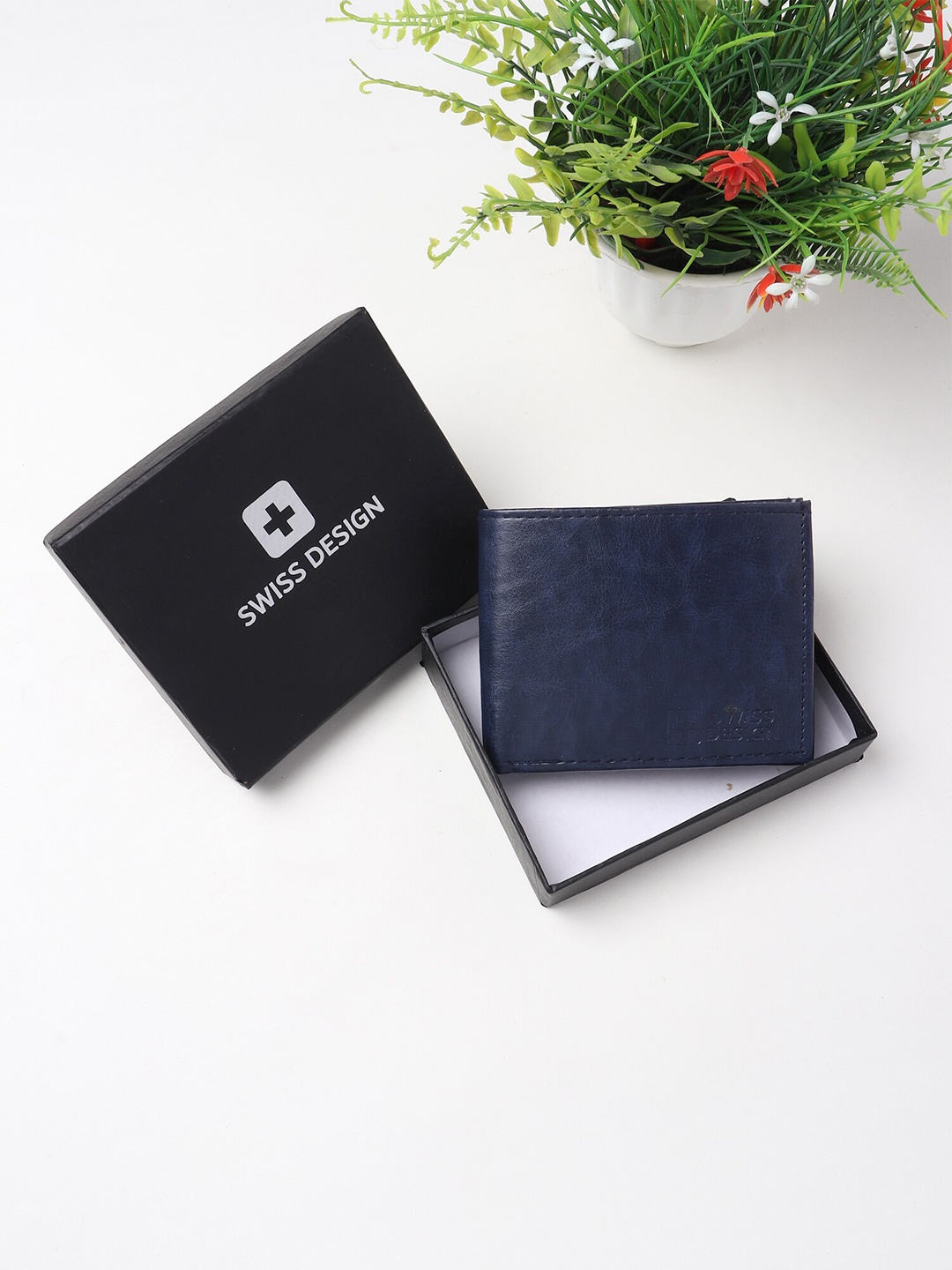 

Swiss Design Men Textured Two Fold Wallet, Blue