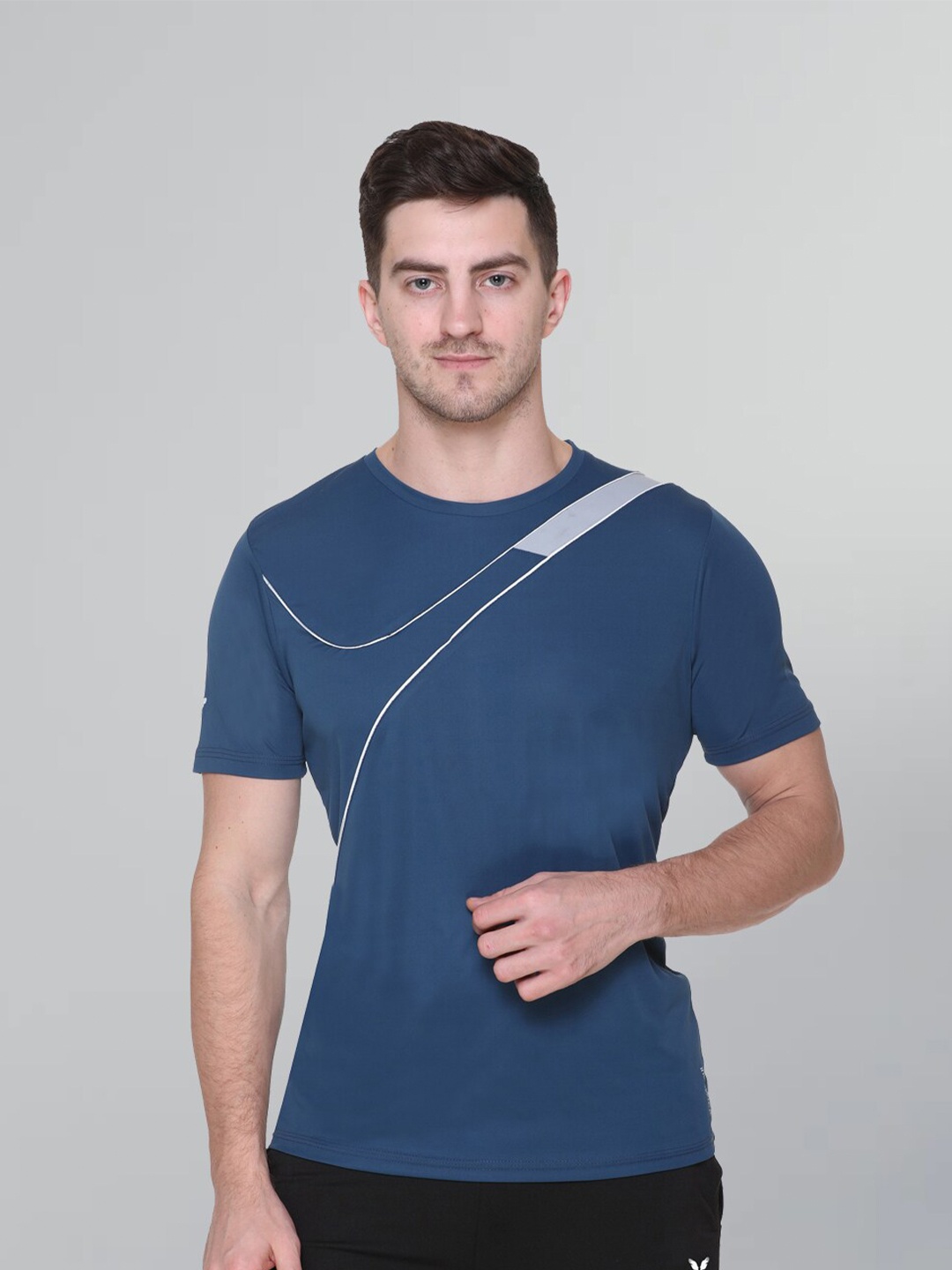 

GODFREY Round Neck Printed Gym Dry Fit T-shirt, Blue