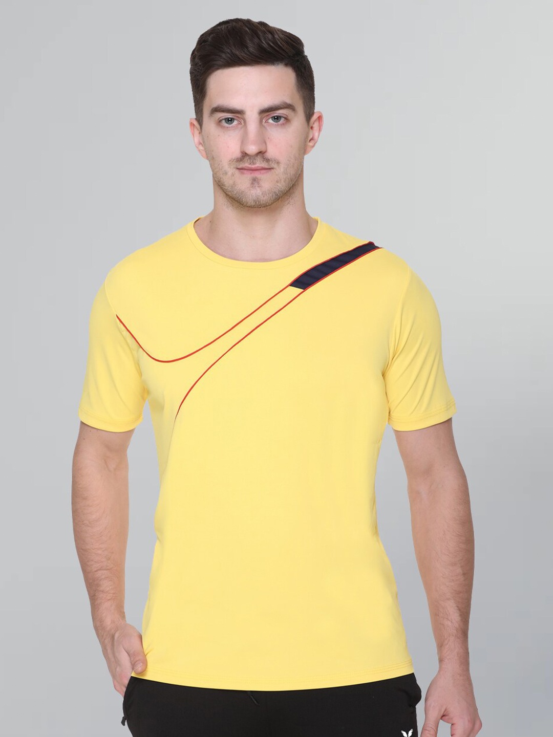 

GODFREY Round Neck Training or Gym Dry Fit T-shirt, Yellow